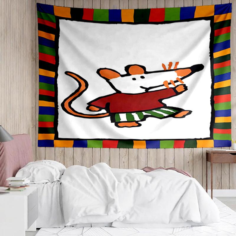 Maisy-Mouse Print Tapestry, Backdrop, Easy Setup, Ideal for Bedroom, Office & Living Room, with Aesthetic Wall Hanging Decor.