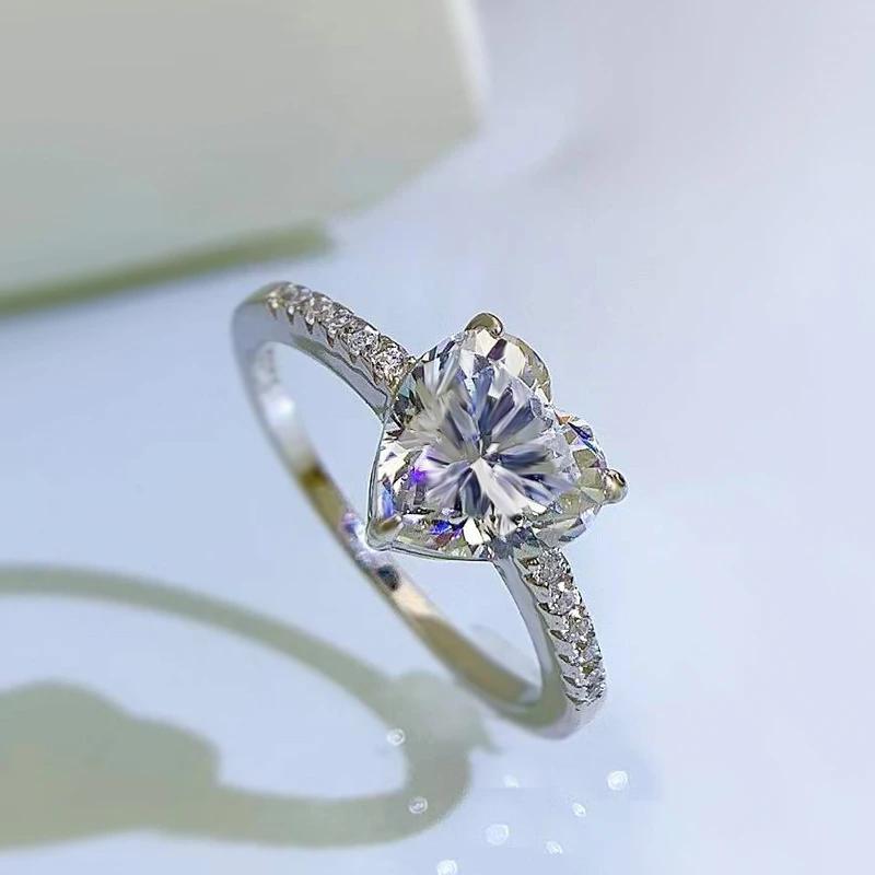 SpringLady Серебро 925 пробы Лабораторный сапфир 8 мм Огранка «Сердце» Высокоуглеродистый бриллиант Драгоценный камень Свадебное помолвочное кольцо Изысканные ювелирные изделия
