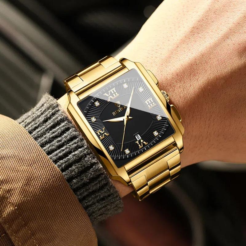 Роскошные мужские часы деловые водонепроницаемые мужские часы светящиеся дата нержавеющая сталь квадратные кварцевые мужские часы 2024