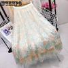 Женские вышитые кружевные юбки-пачворк А-силуэта на четыре сезона, эластичная высокая талия, свободные однотонные повседневные длинные плиссированные юбки
