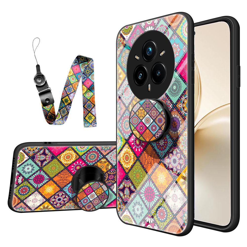 Чехол для Realme 14 Pro+ 5G с подставкой, этническим узором, из закаленного стекла, чехол для телефона со шнурком