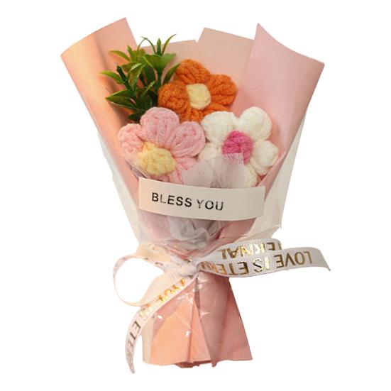 Вязаный крючком букет цветов Ручной работы Вязаный мини-букет Искусственный Пушистый цветок Подарок для мамы жены на День рождения Юбилей