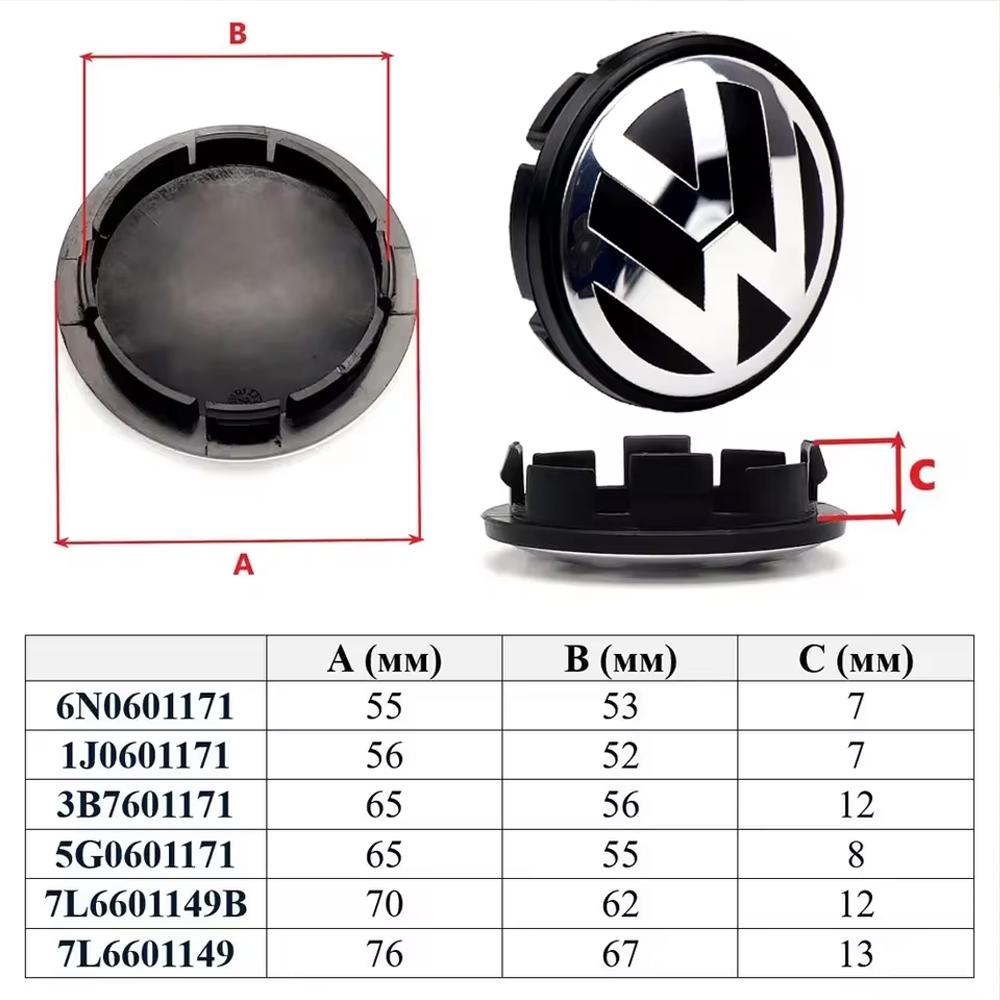 A1-20Pcs for Volkswagen 3B7601171 1J0601171 56mm 55mm 60mm 65mm 70mm Car Wheel Center Hub Caps Logo For V W Polo Golf 6 7 8 MK6 MK7
