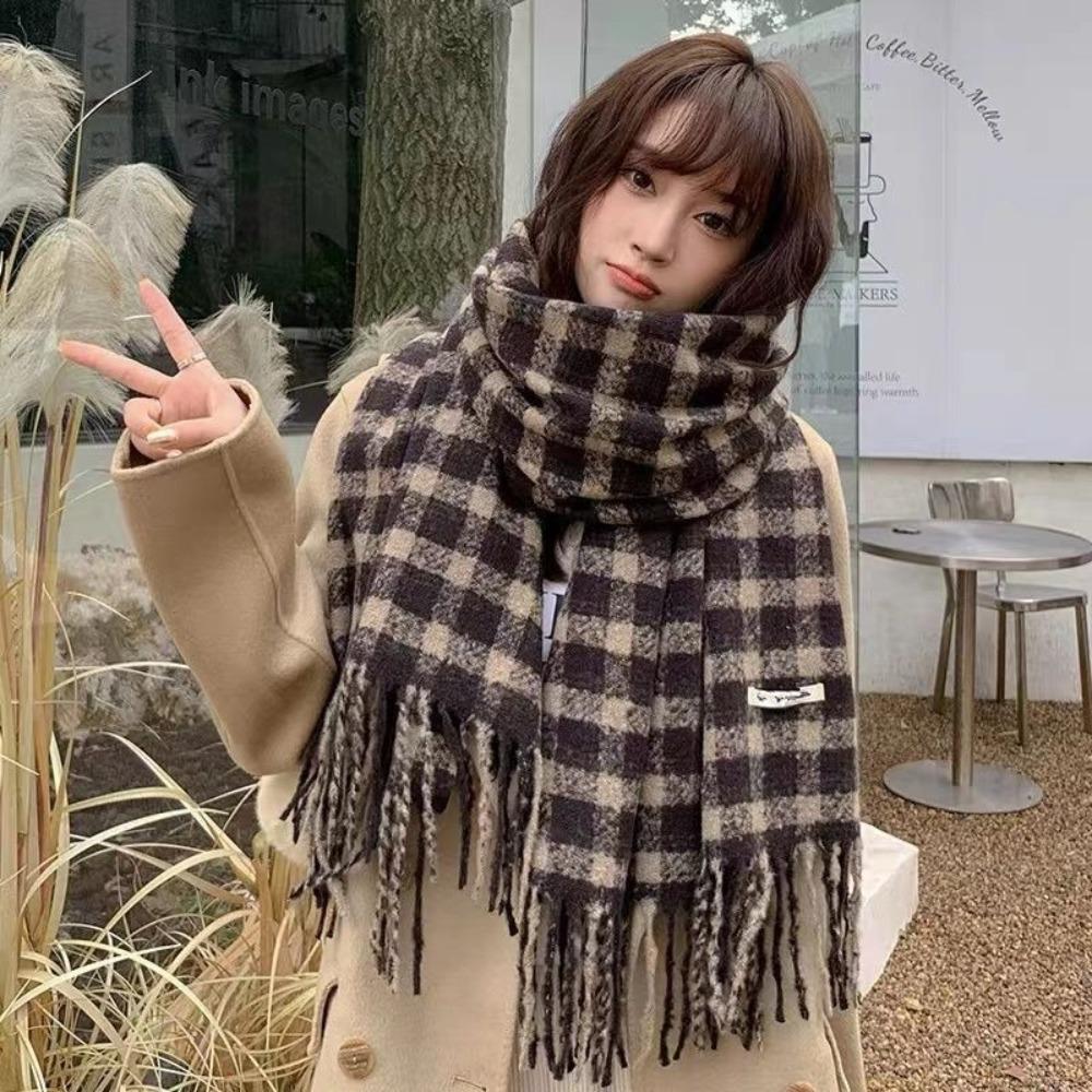 Imitation Cashmere Plaid Wool Scarf Tassel Cape Wraps Classic Long Shawl Girl
