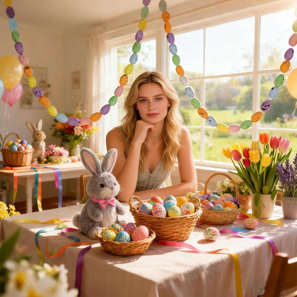 Пасхальная гирлянда 6,56 футов Пасхальное крашеное яйцо Праздничный декор Деревенское украшение-гирлянда Для дома Офиса Квартиры Спальни Кабинета