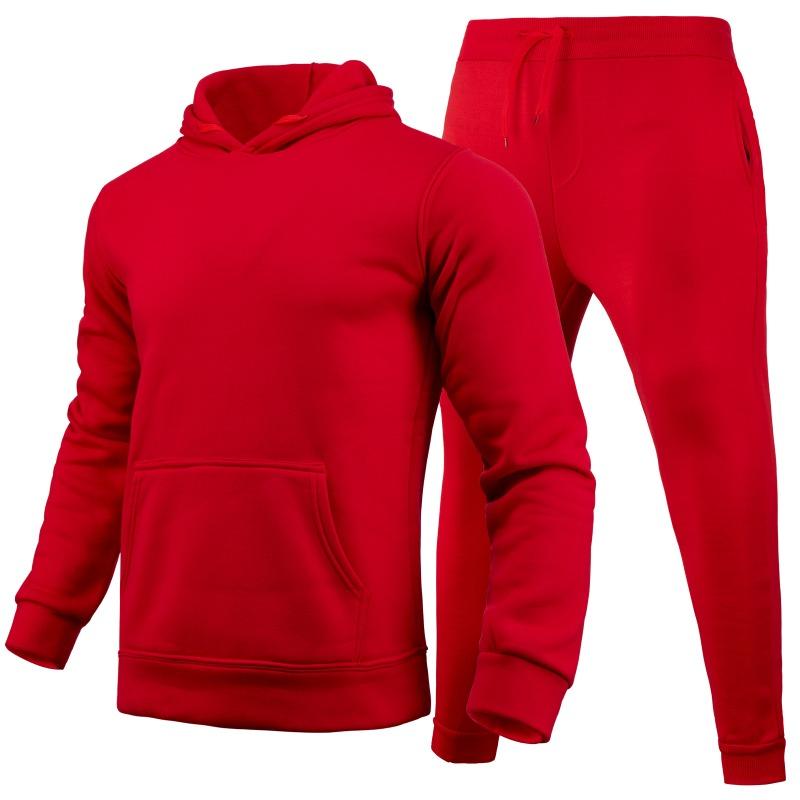 Весна-Осень Slim Fit Однотонный комплект с капюшоном Urban Casual Pullover Мужская одежда Комплекты с брюками