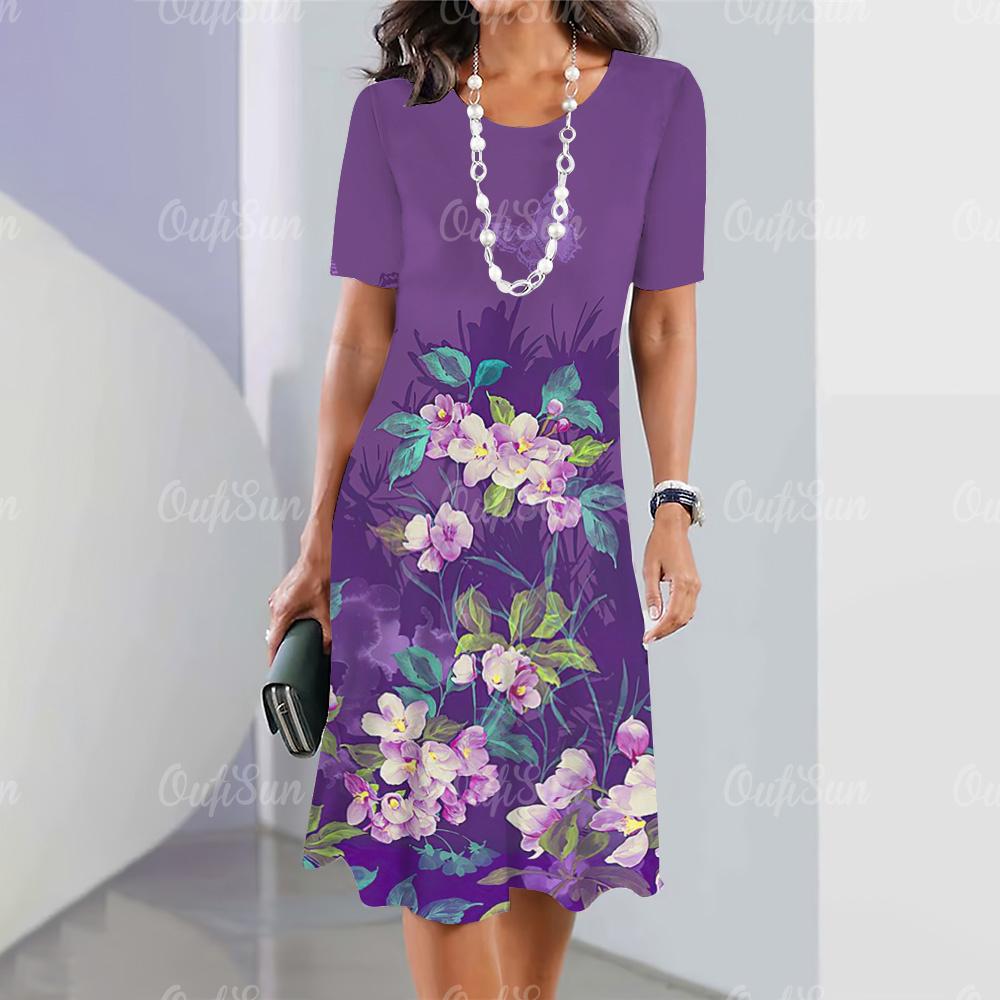 Новые женские платья, элементы 3D-цветочной печати, элегантные повседневные платья с коротким рукавом, модные женские платья больших размеров 2024 года