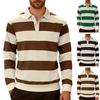 Мужская футболка с длинным рукавом 2025 Осень Новый Модный Тренд Полосатый Принт Повседневная Свободная Уличная Кемпинг Топ с Лацканами Пара Футболка-ПОЛО