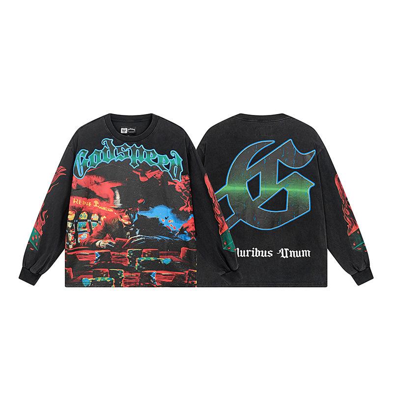 Odspeedss осень и зима новый прямой принт стирка вода ретро чистый хлопок хип-хоп красота тренд худи свитер