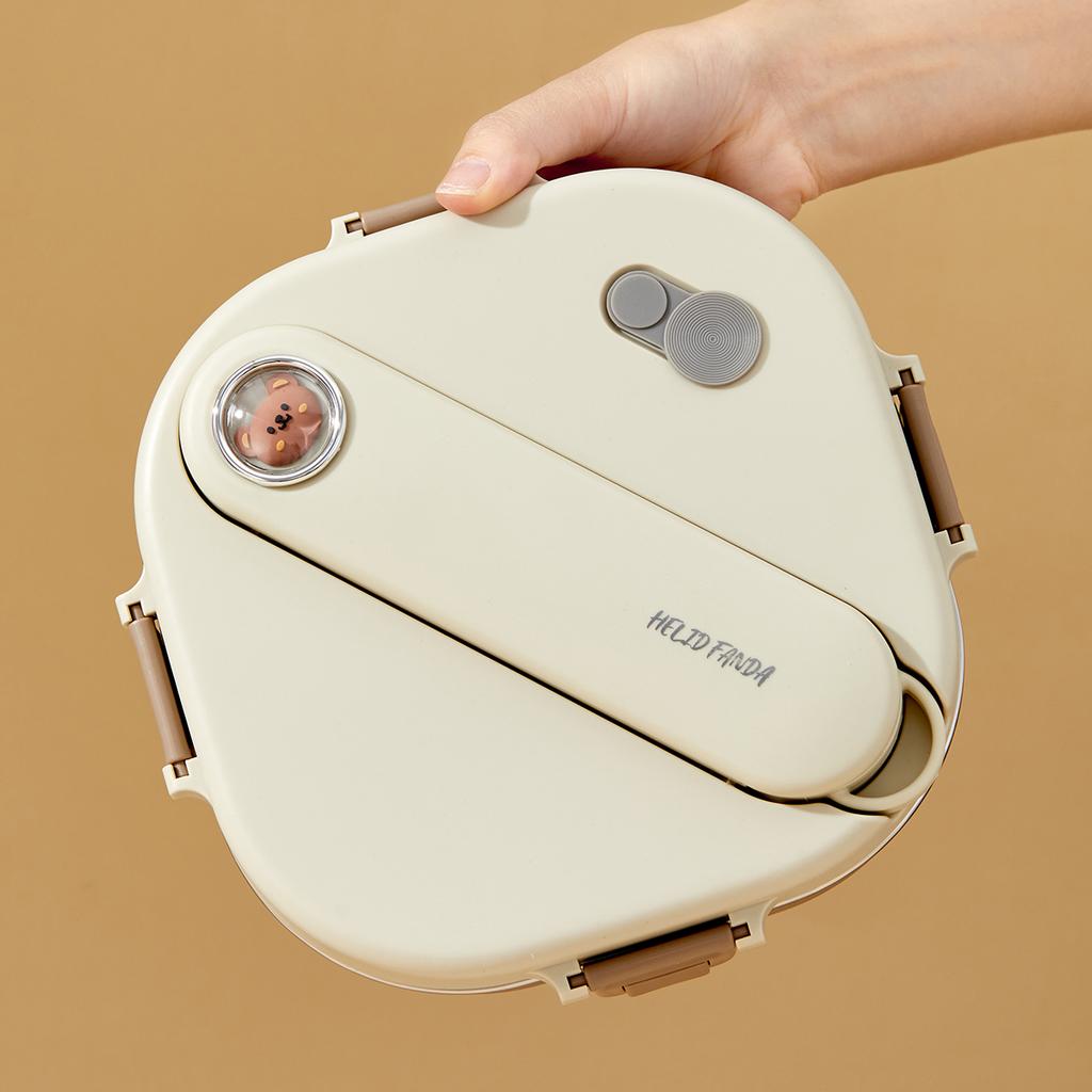 800Ml 304 Stainless Steel Divided Lunch Box With Cutlery Microwave 3/4 Grids Leak Proof Large Capacity Lunch Container