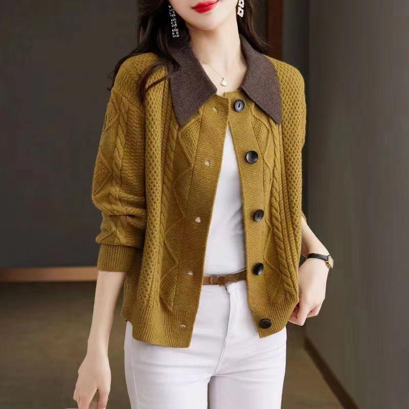 Women's Autumn and Winter Collar Knitted Sweater Cardigan with Skirt Paired with A Stylish Loose Sweater