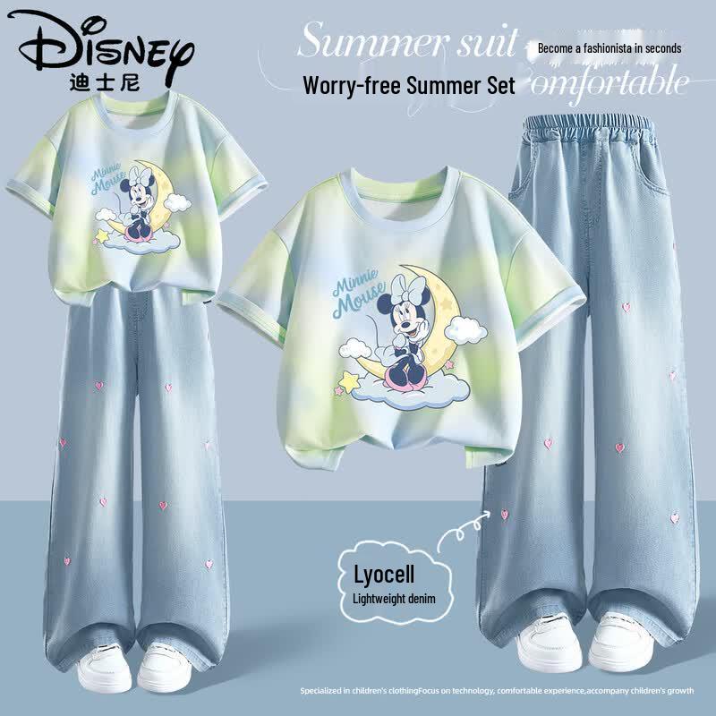 Disney Girls' Summer Cotton Short Sleeve & Denim Set