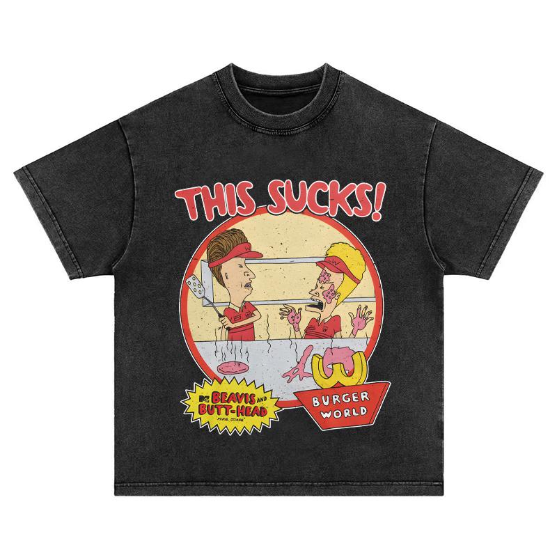 Beavis and ButtHead Do America TShirt Mens Washed Old Short Sleeve American Vintage High Street Cotton Mens and Womens Top