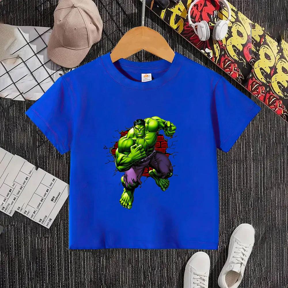 Summer Marvel Hulk Children's T-shirt 100% Cotton, Featuring Anime and Cartoon Designs, for Children's Casual Sports Wear
