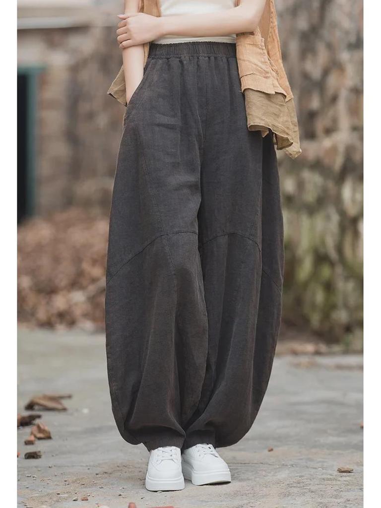 Шаровары из утолщенного бархата рами и хлопкового льна - Весна 25 Женские брюки для медитации