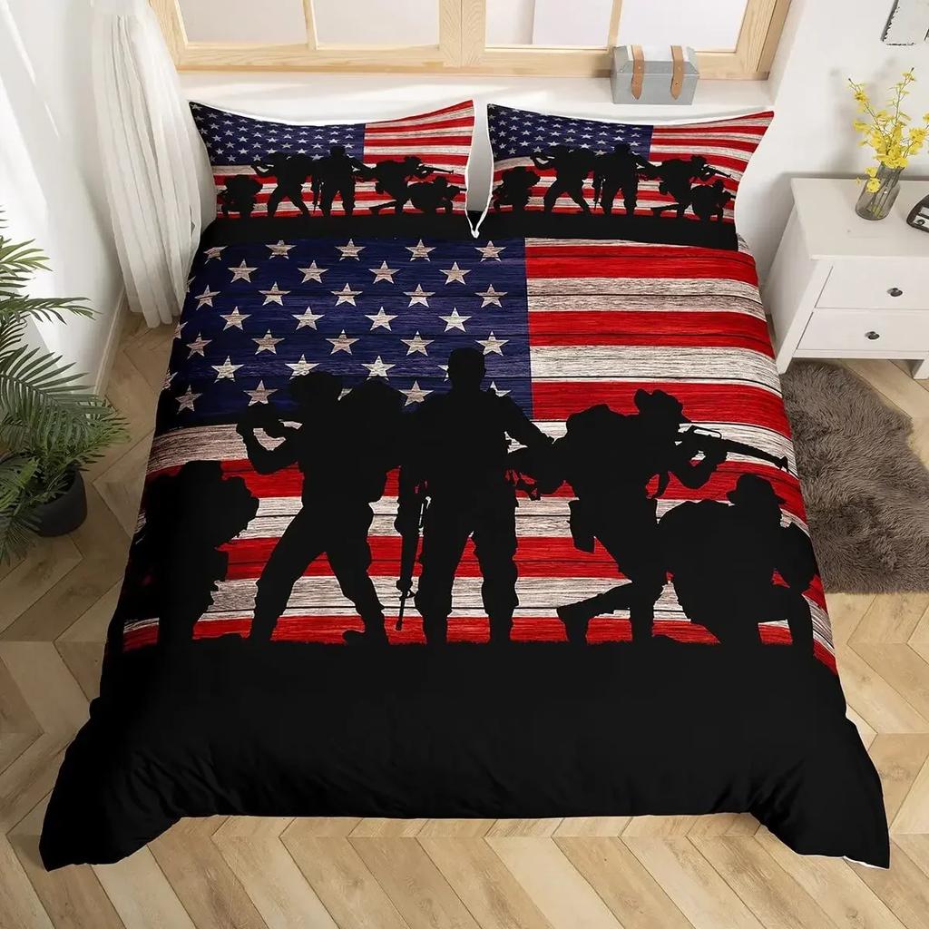 Американский флаг пулемет удобный пододеяльник наволочка комплект постельного белья украшение детской спальни домашний текстиль