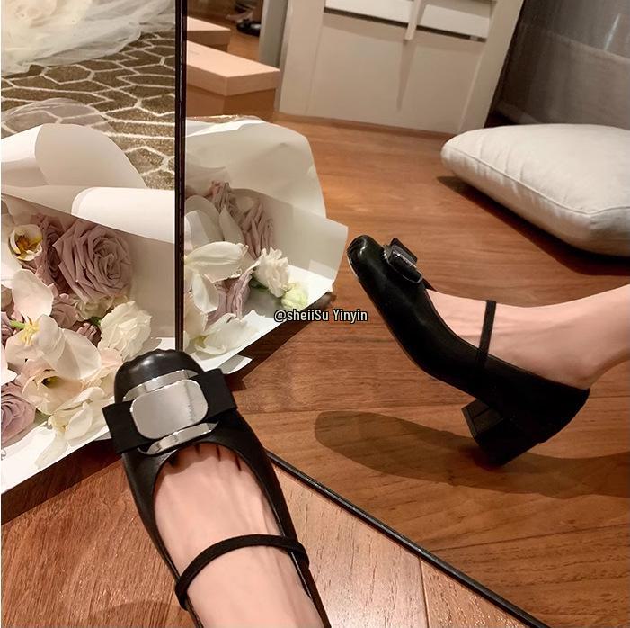 Весна 2025 Кожаные балетки Мэри Джейн с бантом и квадратным носком