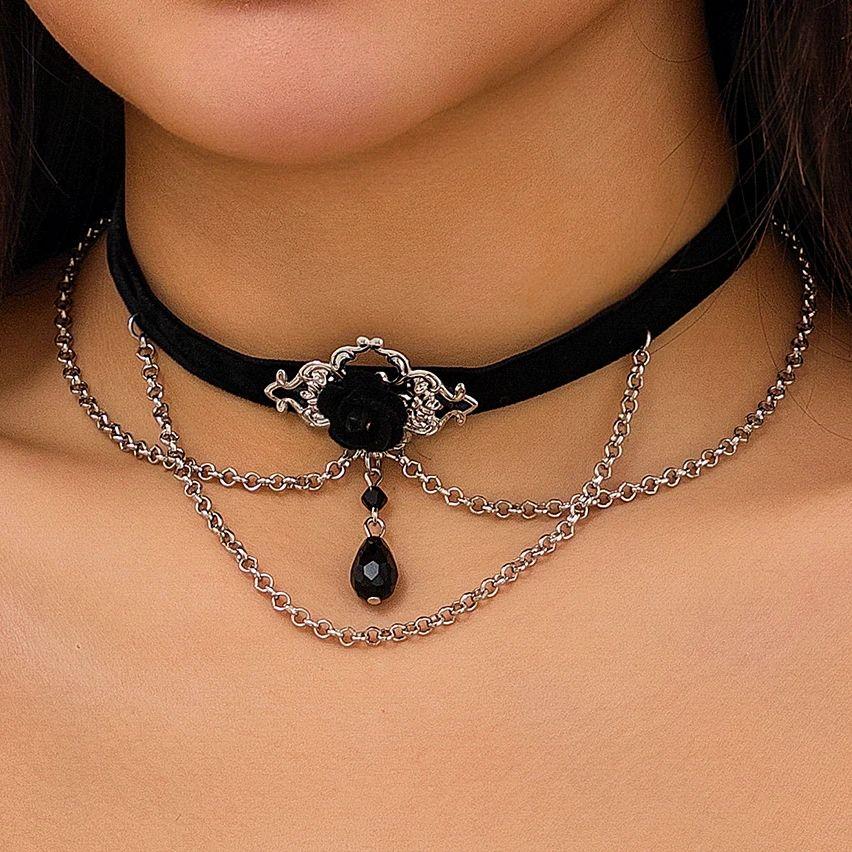 Ingemark Goth Elegant Black Acrylic Pendant Chokers Necklaces for Women Vintage Sliver Color Neck Accessories 2026 New Jewelry