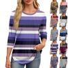 Women's Fashionable Round Neck 3/4 Sleeve Printed Casual Basic Pleated Pullover T-shirt Top