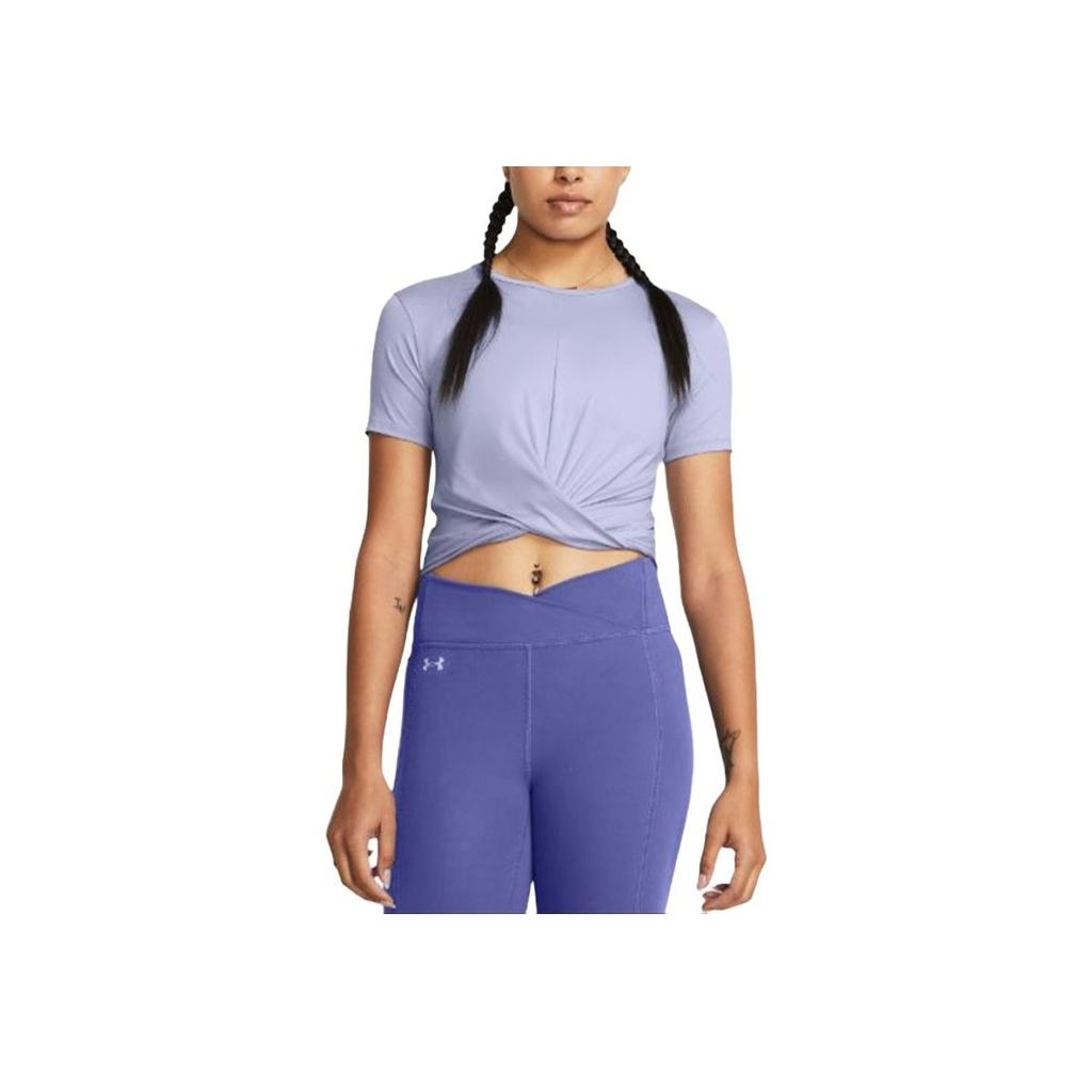 Under Armour UA Motion Crossover Solid Logo Knot Design Round Neck Short Sleeve T Shirt Women Tops Light-Blue Purple 1383647-539