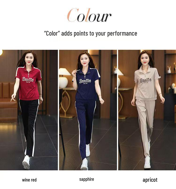 Trendy Summer Sweatshirt & Sportswear Set for Middle-Aged Moms - Loose, Slimming Casual Two-Piece 2025