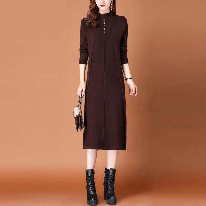 Женское вязаное платье-пуловер средней длины с высоким воротником, новинка 2022 года, осенне-зимний темпераментный свитер с тонким низом, женский пуловер