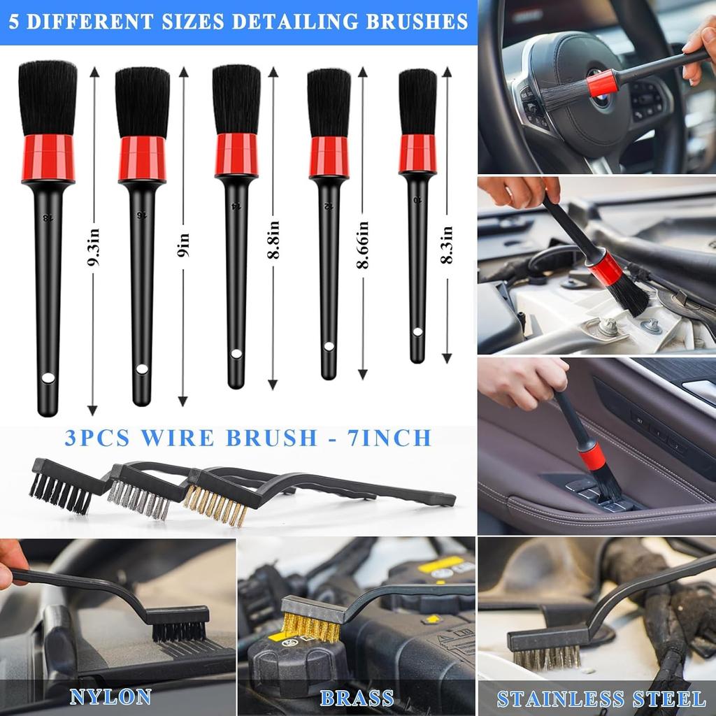 31Pcs Car Detailing Brush Set, Car Detailing Kit, 008Blue 31pcs