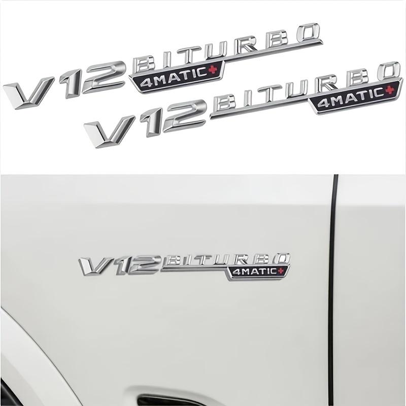 2Pcs 3D Car Chrome Letters Label V12 BITURBO 4MATIC+ For AMG C43 C63 C63S E43 E53 E63S S65L Front Fender Side Stickers