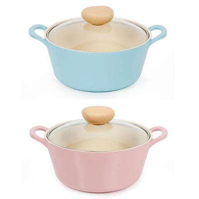 РЕТРО Сотейник (18см) со стеклянной крышкой можно мыть в посудомоечной машине без PFOA мятный / розовый