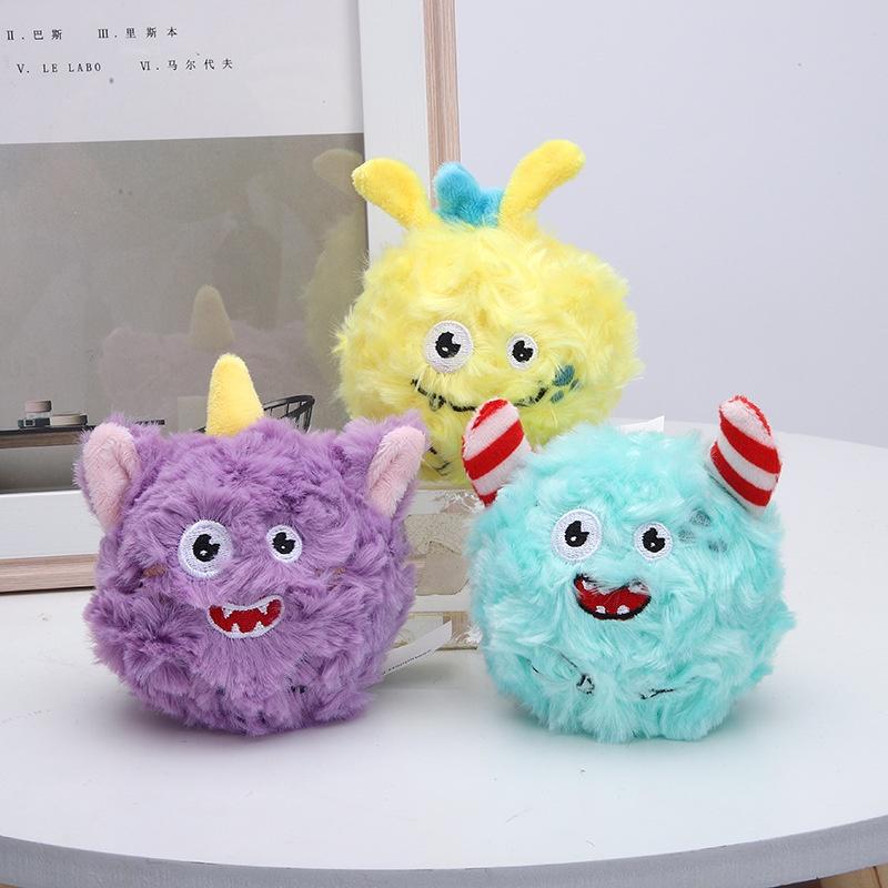 Color Multi Dualpurpose Plush Pet Toy 10  10cm Squeaky Monster Ball Toy