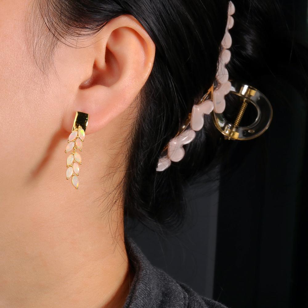 925 Sterling Silver Gorgeous Design October Birthstone Natural Opal 18K Yellow Silver Earring Birthday Gift for Women and Girls