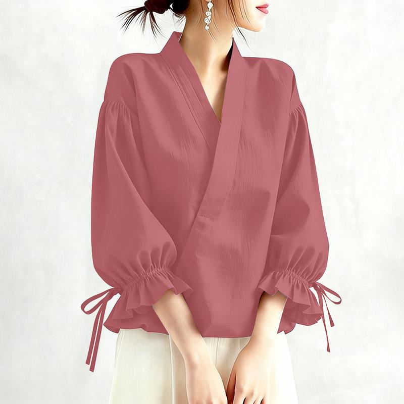 ZANZEA Женская повседневная однотонная свободная блузка с V-образным вырезом и рукавом 3/4