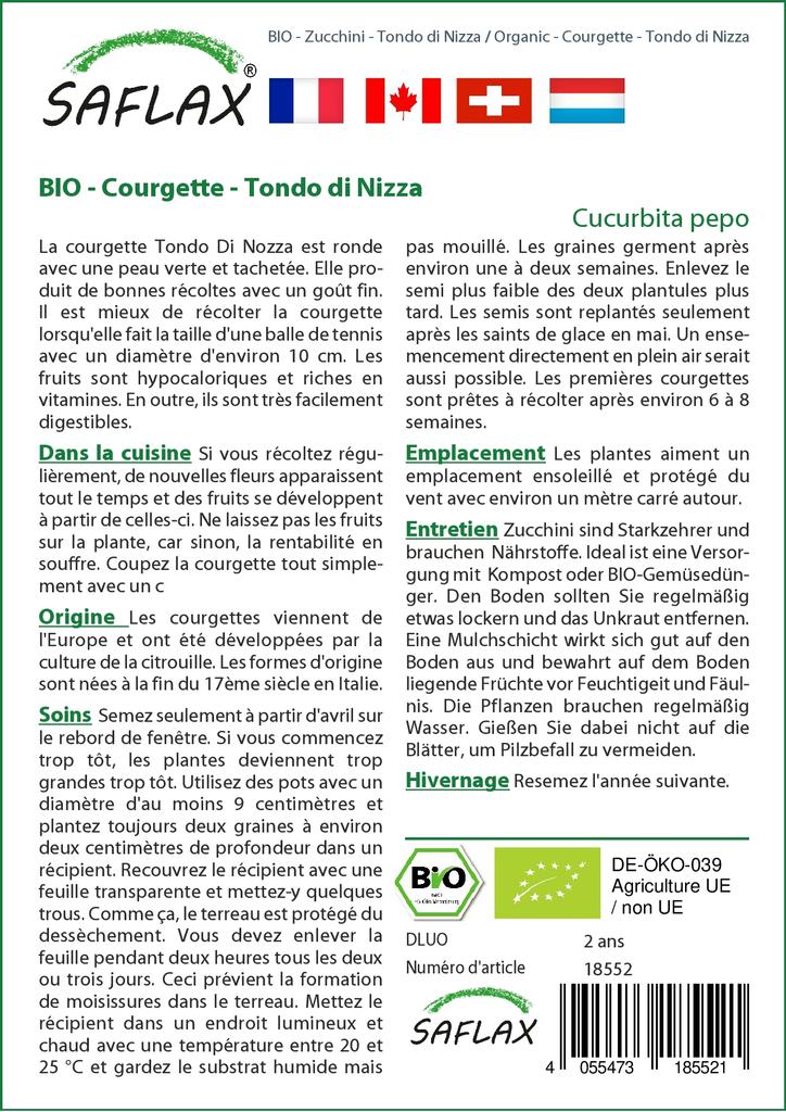 SAFLAX Garden in the Bag - Органический - Кабачок - Tondo di Nizza - 5 семян - С субстратом в подходящем пакете-стойке - Cucurbita pepo