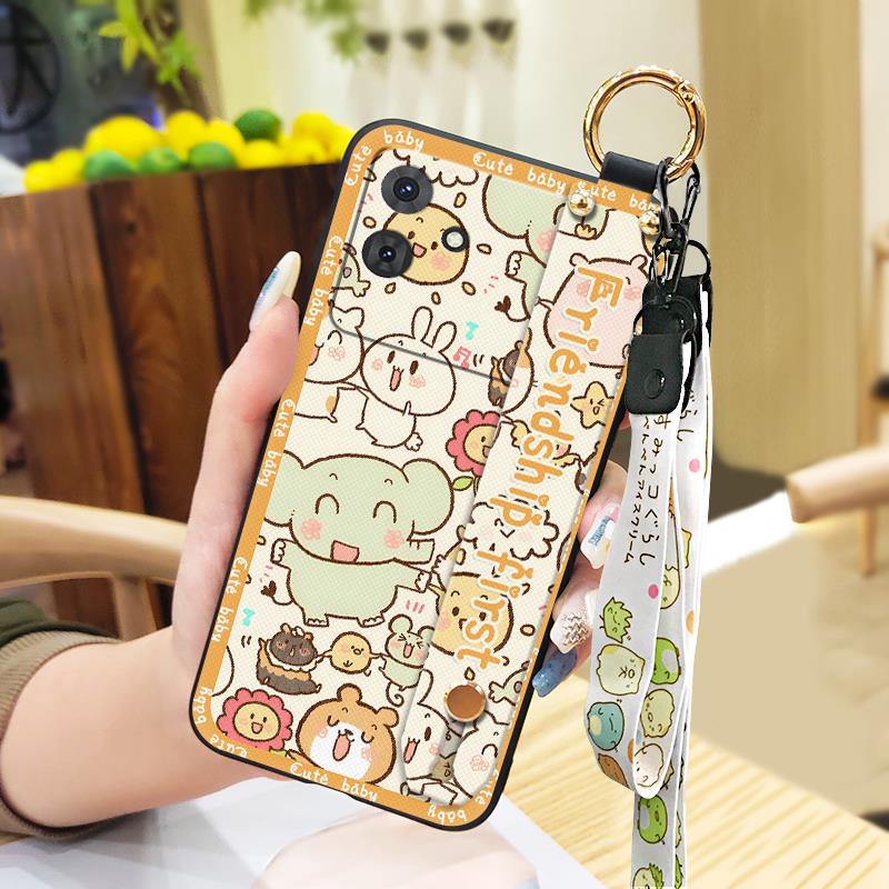 Back Cover Protective Phone Case For Cubot Note21 Cartoon Dirt-resistant Lanyard Anti-knock Wristband Ring Kickstand