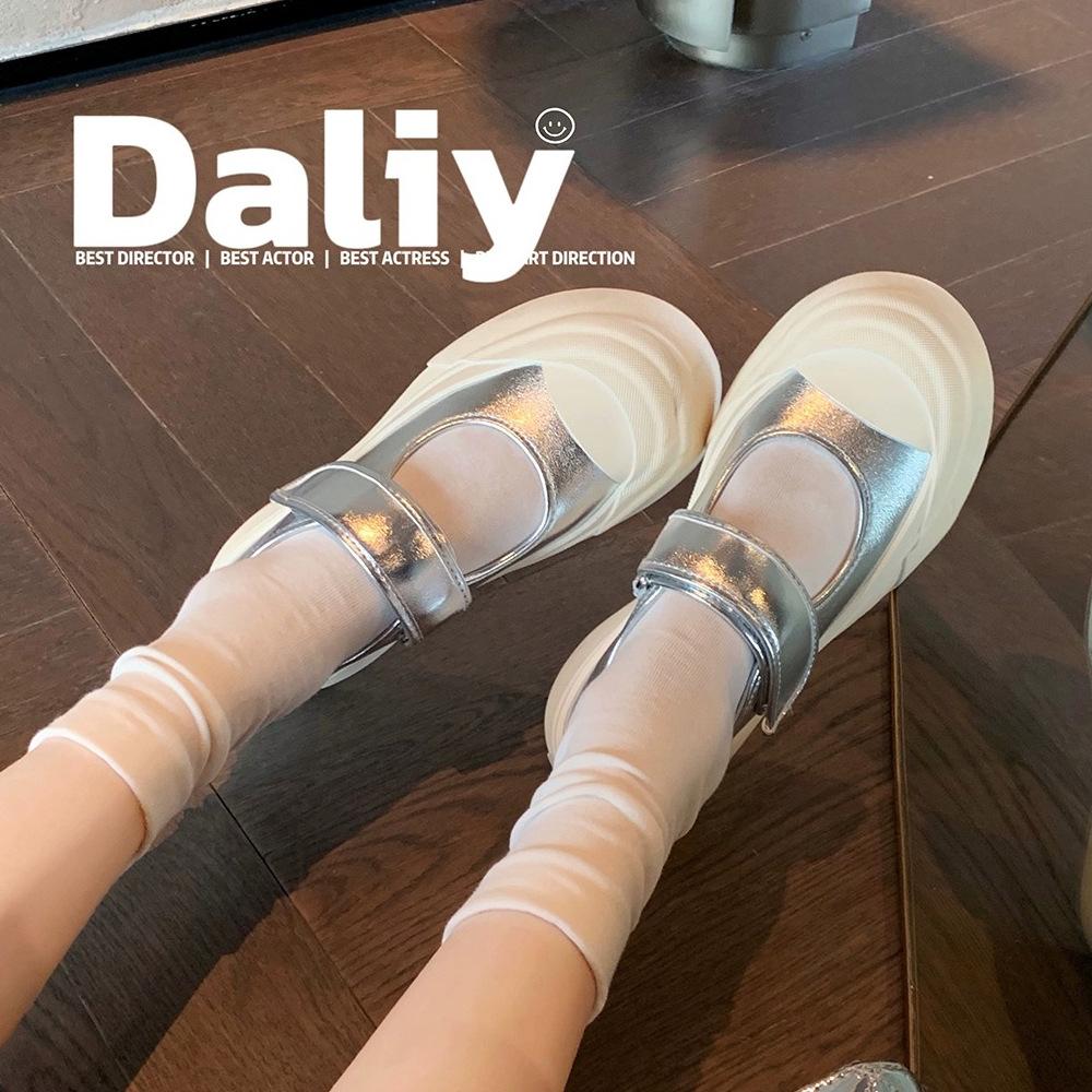 Grape Mom Studiolee Big Head Velcro Muffin Thick Bottom Heightening Round Head Shallow Mouth Mary Jane Small Leather Shoes Women