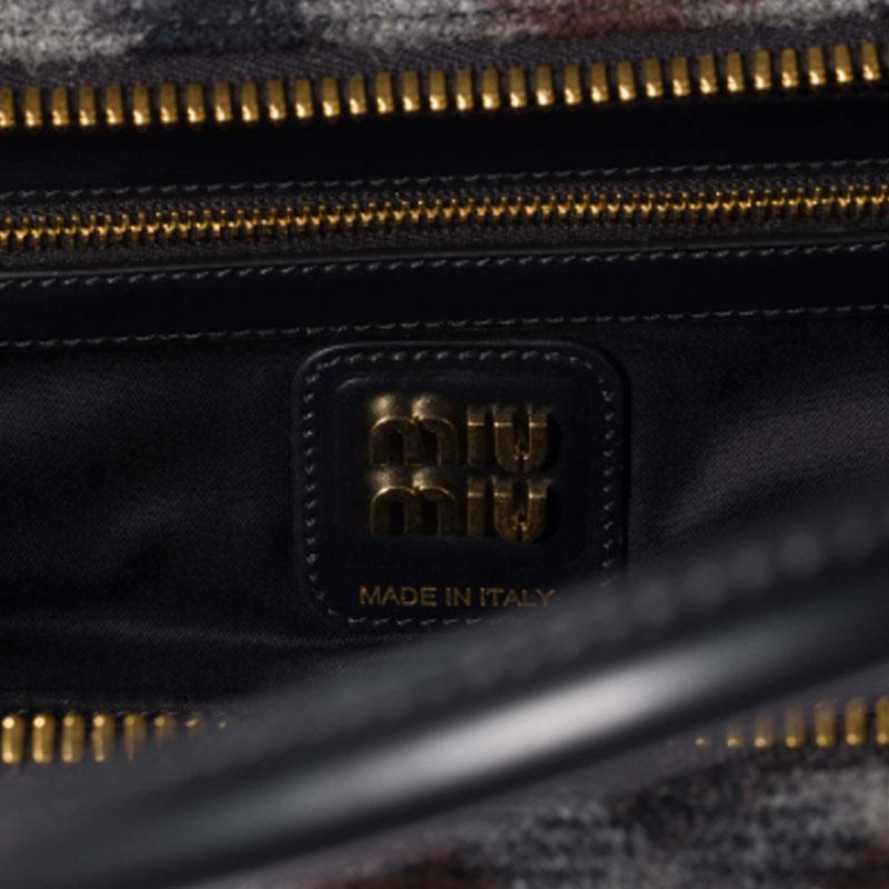 Miu Miu Beau Brand Logo Mixed Material Handbag Women handbag Slate-Gray Cocoa-Brown 5BB173_2IFK_F0RDS_V_OWM