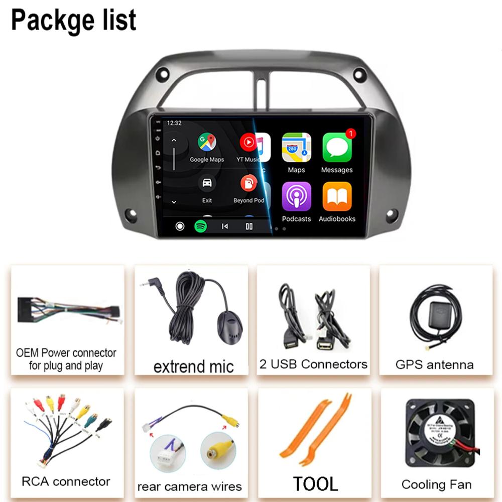 Android 14 Car Radio For Toyota RAV4 Rav 4 2001 - 2006 Multimedia Player Carplay QLED Touch Screen Auto Stereo 4G WIFI