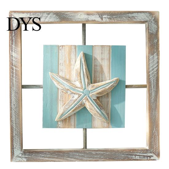 Small Beach House Ornaments 3D Conch/Starfish/Shell Wooden Frame Wall Art, Distressed Coastal Style Decoration, Seaside Theme Decorations Ocean