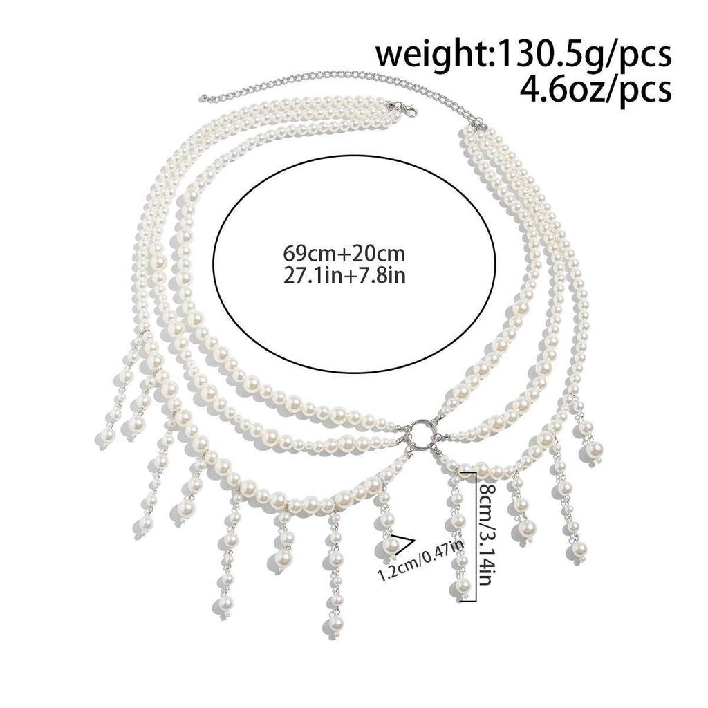 Salircon Elegant Multilayer Imitation Pearl Waist Chain for Women New Summer Beach Sexy Charm Bikini Tassel Pendant Jewelrry