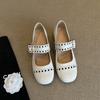 Sheepskin Mary Jane Shoes Women's Round Head with Buckle Medium Heel Single Shoes Versatile Leather Shoes Shallow High Heels