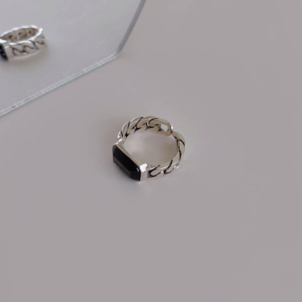 Черное каменное кольцо на указательный палец с цепочкой, женский нишевый дизайн, модная личность, новый тренд 2025
