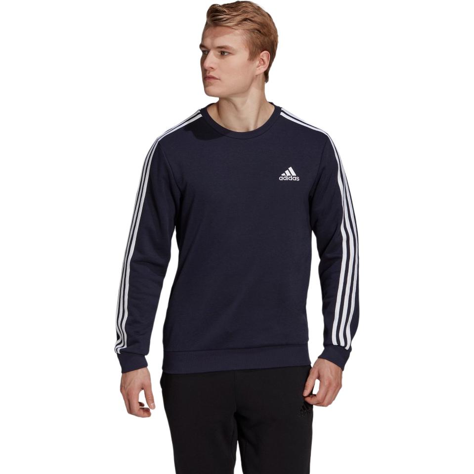 adidas Сплошной цвет с принтом логотипа, трехполосный свитшот с круглым вырезом, мужские топы, темно-синий GK9079