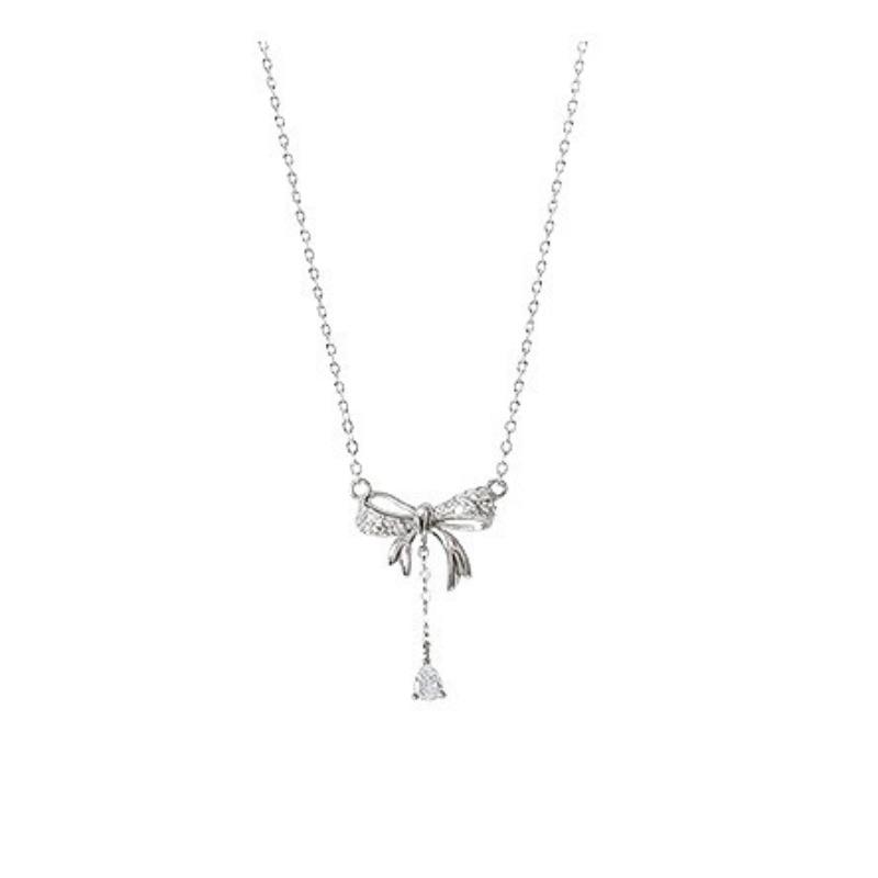 Bow tassel pendant necklace women's new accessories light luxury niche high-end birthday gift collarbone chain