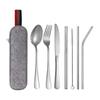 Stainless Steel Tableware Set Straw Knife Fork Spoon Chopsticks Seven-piece Set Outdoor Camping Travel Portable Tableware