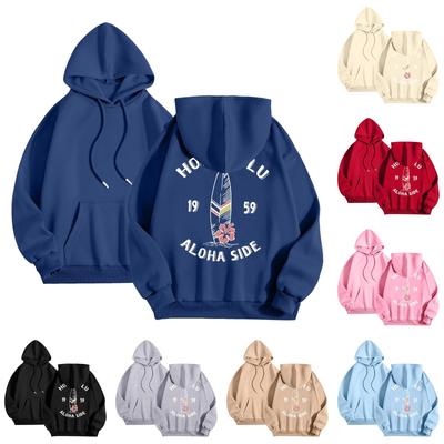 Женская мода легкий длинный рукав пуловер толстовки с капюшоном с карманами графическая толстовка