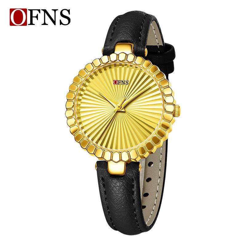 OFNS Light Luxury Women's Quartz Watch - Waterproof, Sunburst Dial, No Numerals
