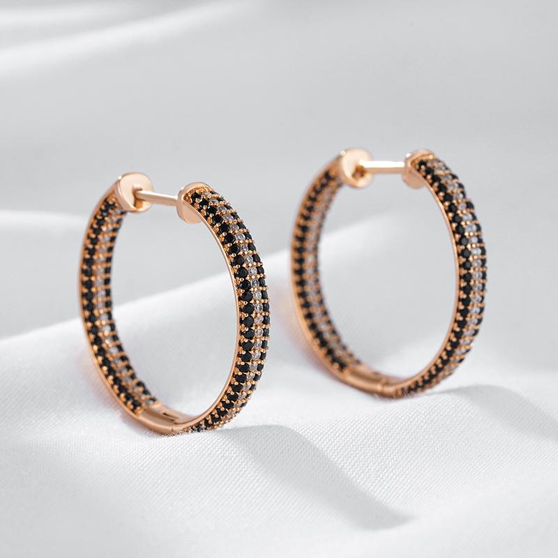 Kienl Unique Rose Gold Color Big Hoop Earring For Women Full Shiny Black And White Natural Zircon Accessories Daily Jewelry