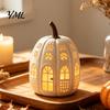 Decorative Shelf Accents Lighted Pumpkin Cottage Ornament, Flickering Tabletop Lamp, Light-Up Thanksgiving Party Table Decor Farmhouse Fall