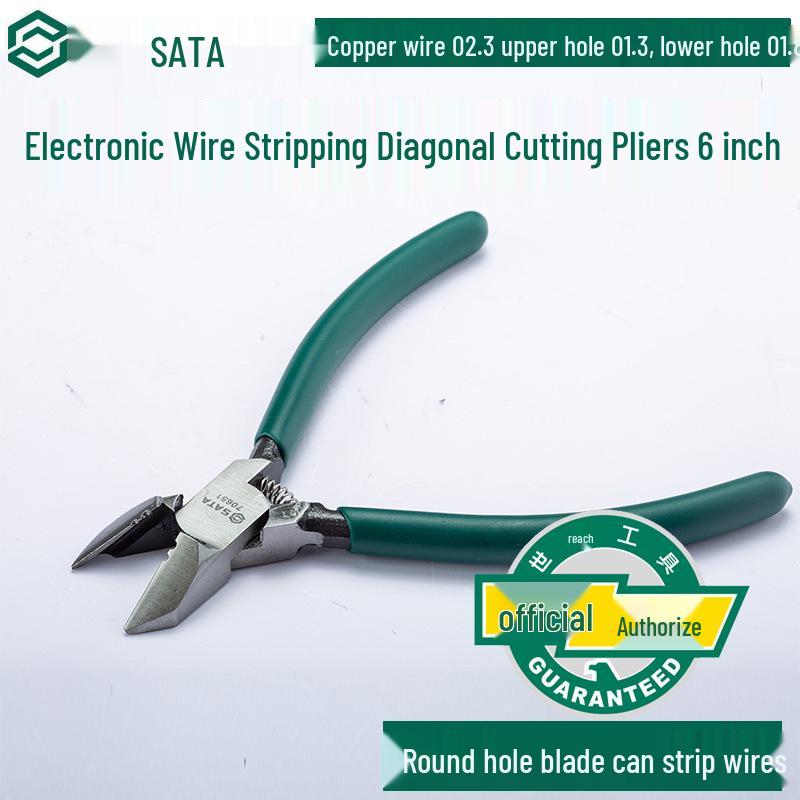 SATA 70651 6-inch Industrial Electrician Pliers - Multifunctional Wire Stripping & Cutting Tool