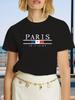 Черно-белая футболка с принтом «Париж», надписью «Love», круглым вырезом, коротким рукавом, повседневная одежда для весны и лета, женская одежда